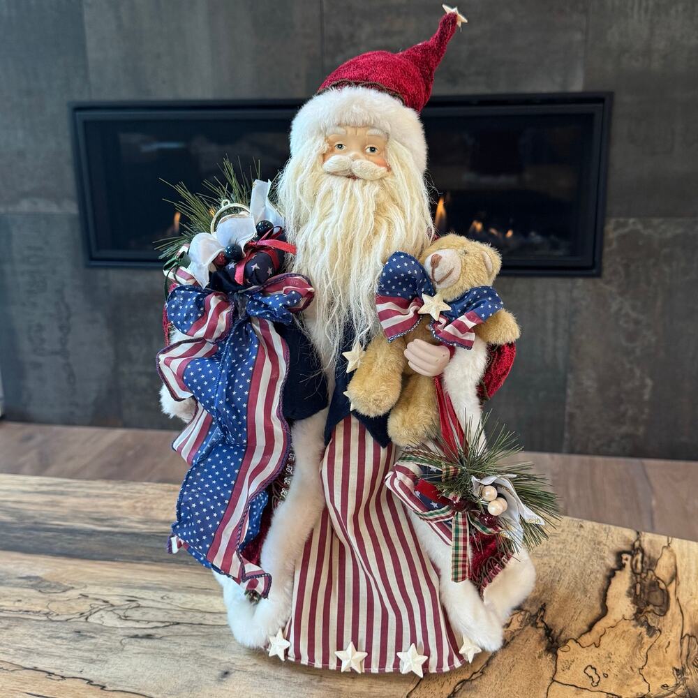 Vtg Dakin Patriotic Santa Christmas Tree Topper Tabletop Decor 16" Americana
